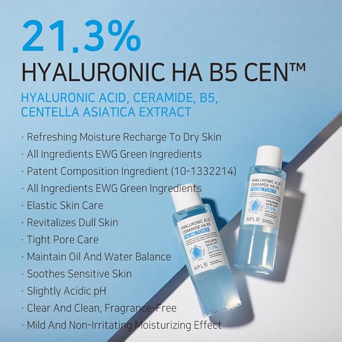 APLB Hyaluronic Acid Ceramide HA B5 Facial Toner | HYALURONIC HA B5 CEN™ 21.3% 5.41 FL.OZ/Korean Skincare, Replenishing Moisture, Revitalize for Gentle and Improve Skin Texture