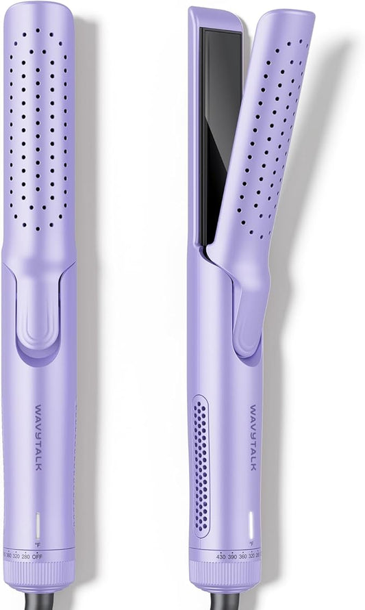 Wavytalk Airflow Styler Curling Iron, Cool Curl, 360° Cool Air Lock in Style for Lasting Curls, Reduces Damage, 2 in 1 Hair Straightener and Curler, 1.25 Inch, Anti-Scald for Short Long Hair, Purple