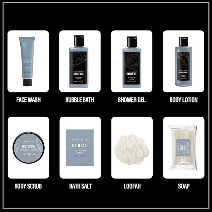 Body & Earth Gift Baskets for Men 8pcs Mens Grooming Sets with Leather Scent Gift Sets for Christmas Gifts for Men