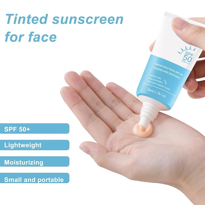 Tinted Sunscreen for Face - Protector Solar Para La Cara 50ml, Broad Spectrum SPF50+, Natural Light Coverage, Lightweight Non-Greasy, No White Cast, Daily Wear with Moisturizer 1.76 Fl.oz/1PC