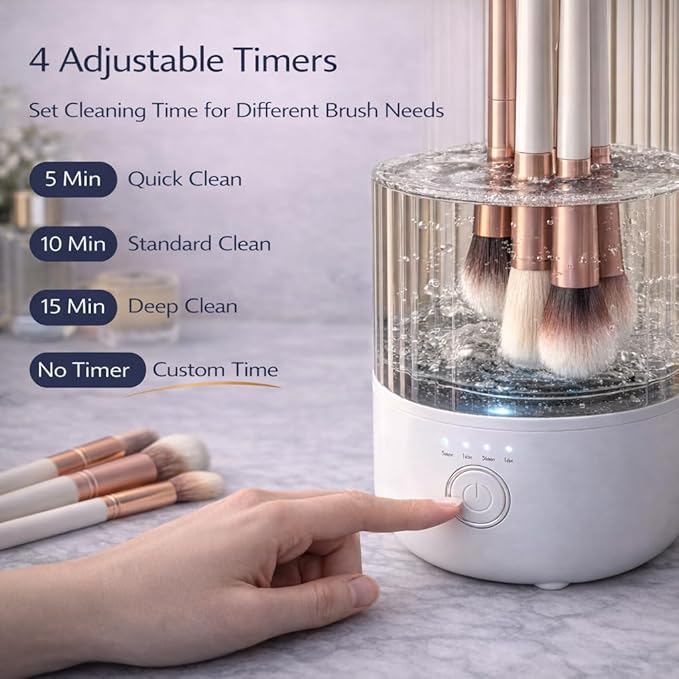 Makeup Brush Cleaner Machine, Automatic Electric Makeup Brush Cleaner with 4 Adjustable Speeds, Deep Cleaning Device, Portable USB Rechargeable