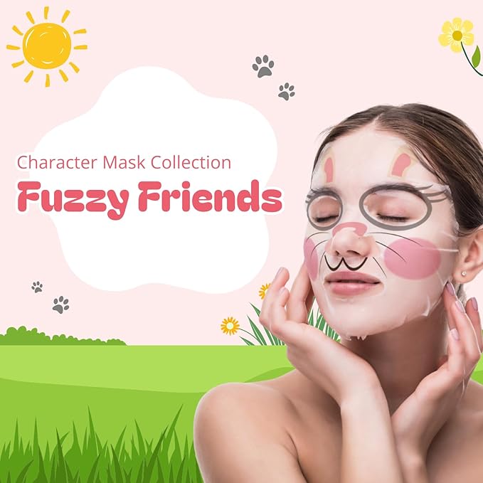 Epielle Character Face Mask Rabbit 6 Pack, Fun & Effective Korean Skin Care, Spa Party Favors, Easter Basket Stuffers, Birthday Gifts for Women, Self Care Gifts