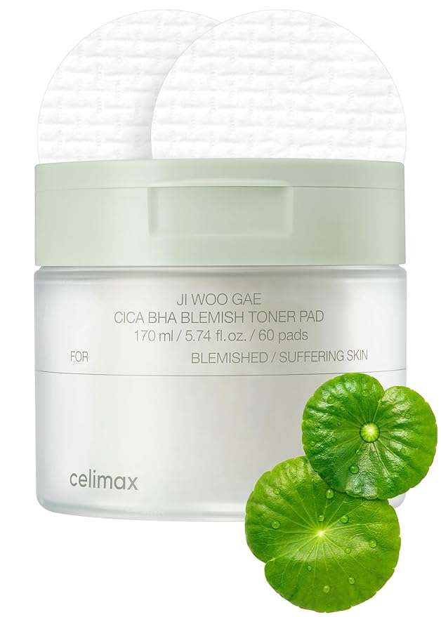 celimax Ji.Woo.Gae Cica BHA Blemish Toner Pad (60 Pads) + The Real Cica Niacinamide AC Calming Serum 40ml + The Real Cica Soothing Cream 50ml Bundle