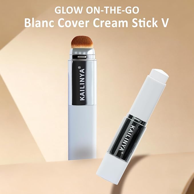 Korean Color Changing Foundation Stick 2-in-1 Waterproof & Long-Lasting Hydrating Makeup,with Brush for Lumine Skin, Dual-Ended Foundation -Concealer Stick, Portable for Easy Daily Use and Travel