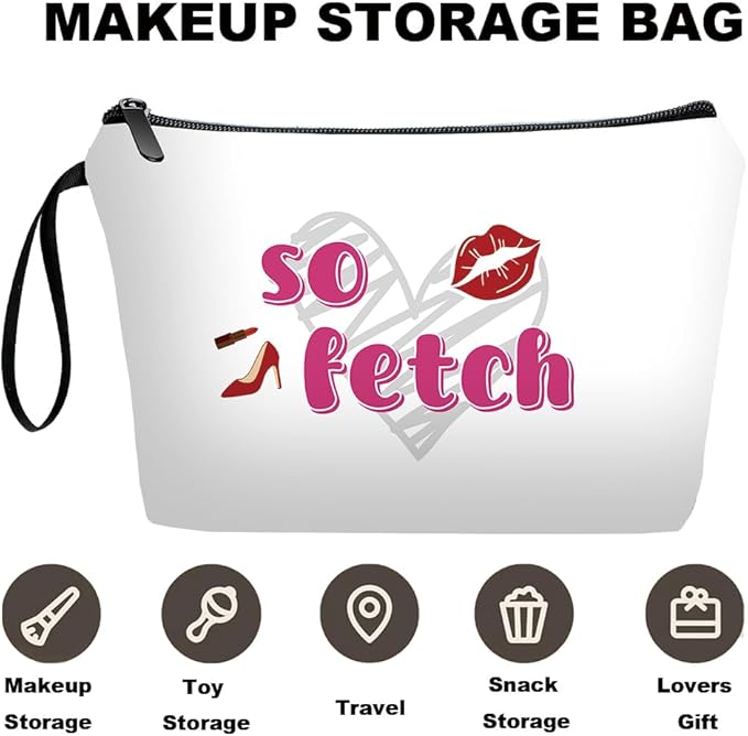 Personalized funny so fetch Makeup Bag set with Mirror for Women,cool white Cosmetic bag kit for Bride Bridesmaid with pink brush set,so fetch Gifts for Women Mom Girls femal Friends