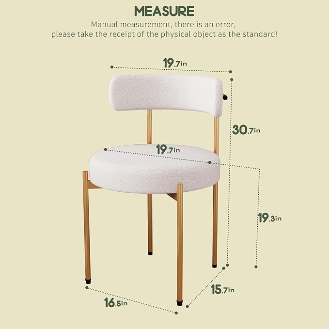 Desk Chair No Wheels Comfy Accent Chair for Living Dining Room Bedroom Home Office Mid Century Modern Upholstered Armless with Metal Legs (Gold Frame+White, 1)
