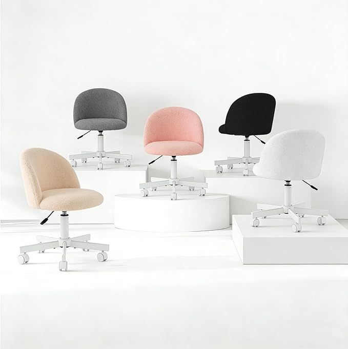 WAYTRIM Pink Vanity Chair with Wheels - Swivel Makeup Chair Small Computer Chair with Back Adjustable Height Desk Chair for Girl & Woman, Cozy Fuzzy Velvet Chair for Bedroom & Home Office