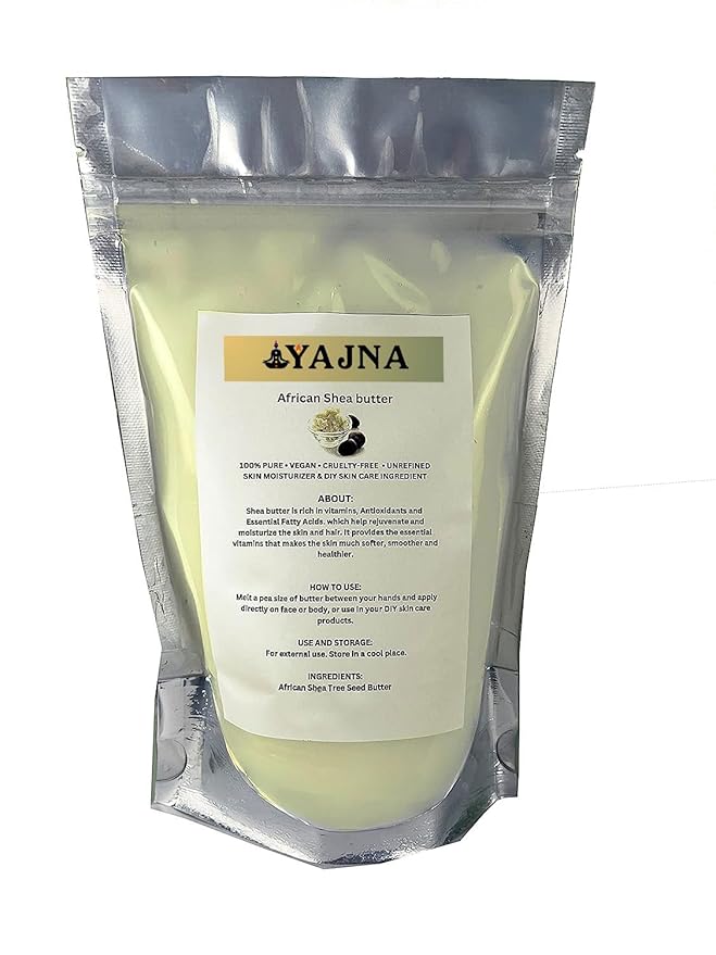 Yajna Organic Raw African Shea Butter 100% Pure,Natural & Unrefined| Skin Moisturizer For Face, Body & Hair| 1 LBS/450 GM Ivory/White Grade A | DIY Creams, Balms, Lotions, Soaps| Moisturizes Dry Skin