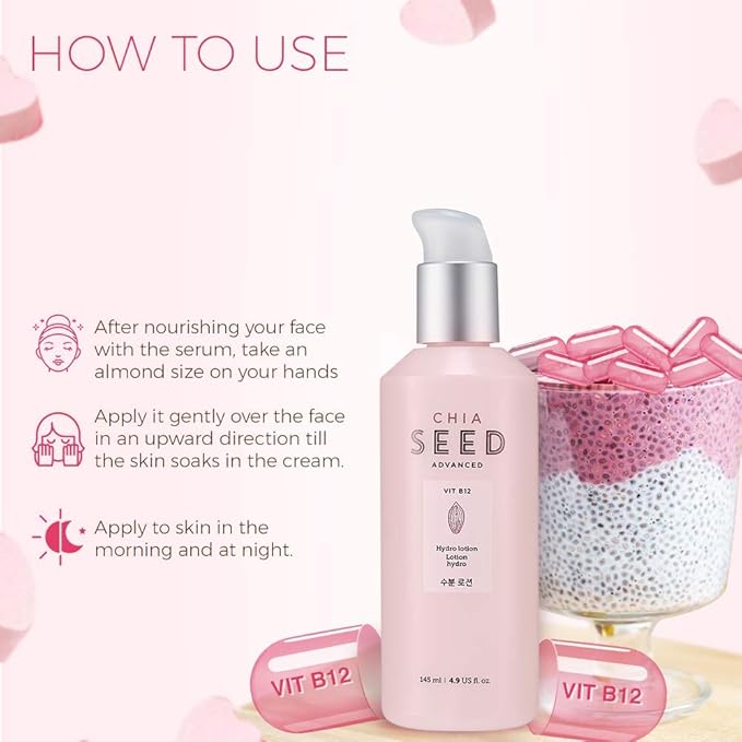 THE FACE SHOP Chia Seed Hydro Lotion | Soft Hydrating Lotion for Skin Moisturizing & Nourishing without Sticky Residue | Formulated for Intense, Upgraded & Hydrating Care, 4.9 Fl Oz