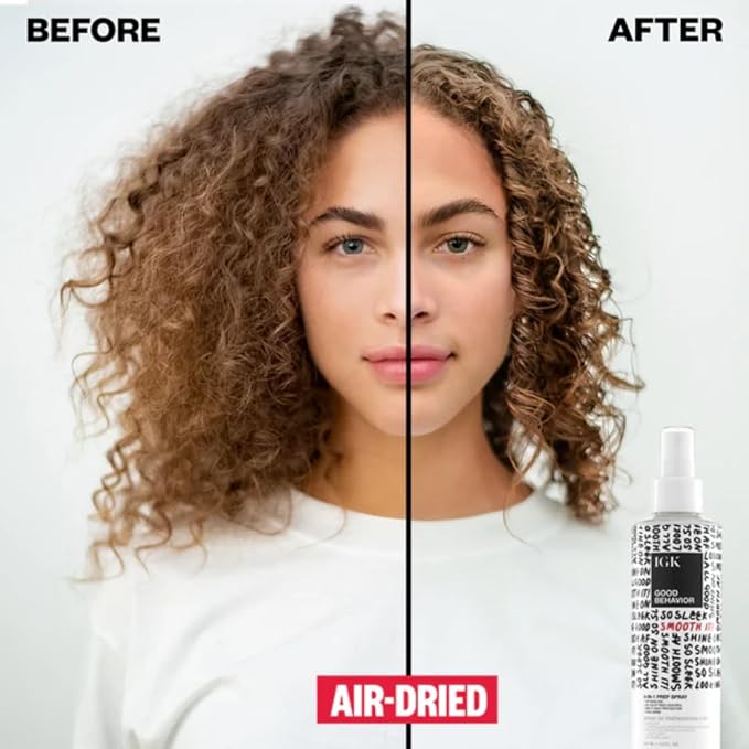 IGK GOOD BEHAVIOR 4-in-1 Prep Spray | Full + Travel Size | Gently Detangles, Controls Frizz for 24 Hours, Heat Protection & Shine | Weightless Formula for Smooth Hair