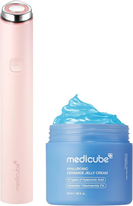 medicube Plumping Booster Device Duo | 3-Mode Facial Device for Radiant, Calming, and Bouncy-Looking Skin | Long-Lasting Hydration with Hyaluronic Acid, Ceramides & Multi Peptides, Pink