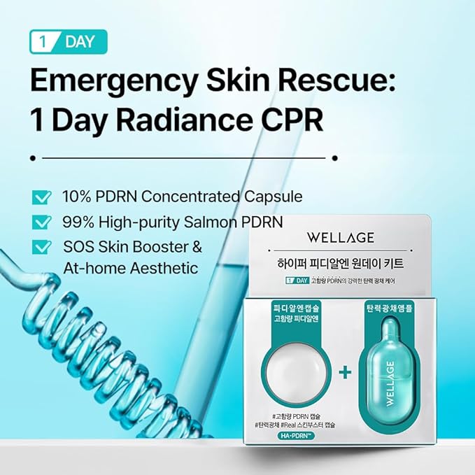 WELLAGE Hyper PDRN One-day Kit 2ea, Hydrating Peptide for Face, Korean Skin care, PDRN, Niacinamide, Hyalruonic acid, Pore minimizing