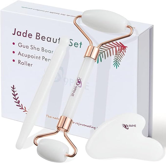 Valentines Day Gifts for Women,Wife,Girls,3-in-1 Gua Sha & Jade Roller Facial Tools Set -Jade Roller & Gua Sha Kit& Facial Massage PenFacial Massage Device for Skincare, Best Gift (White)