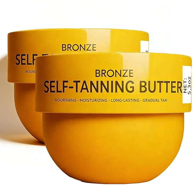 Tanning Butter Gradual Tanning Lotion with Active Skincare, Hydrating Self Tanner for Body with Niacinamide, Hyaluronic Acid and Vitamin E – No Orange Tones 5.3 fl oz (150ml) (2PCS)