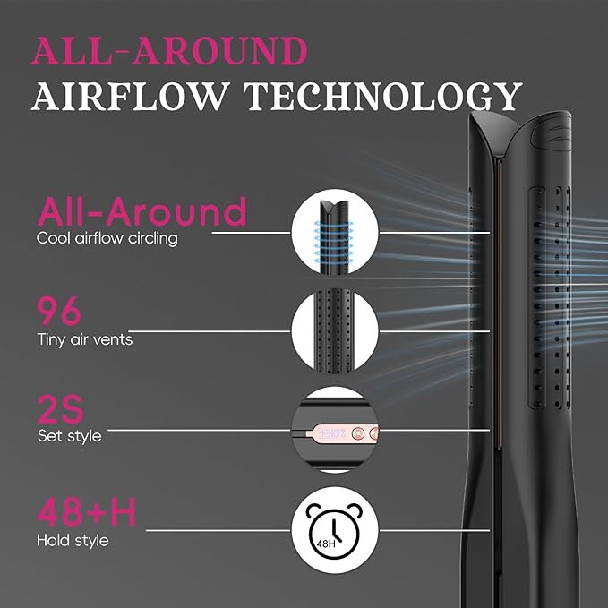 SKIMI Airflow Styler, Titanium Flat Iron Hair Straightener, Professional Curling Iron with Cooling Air Vents to Lock in Style, 5 Temps & Dual Voltage, Auto Off