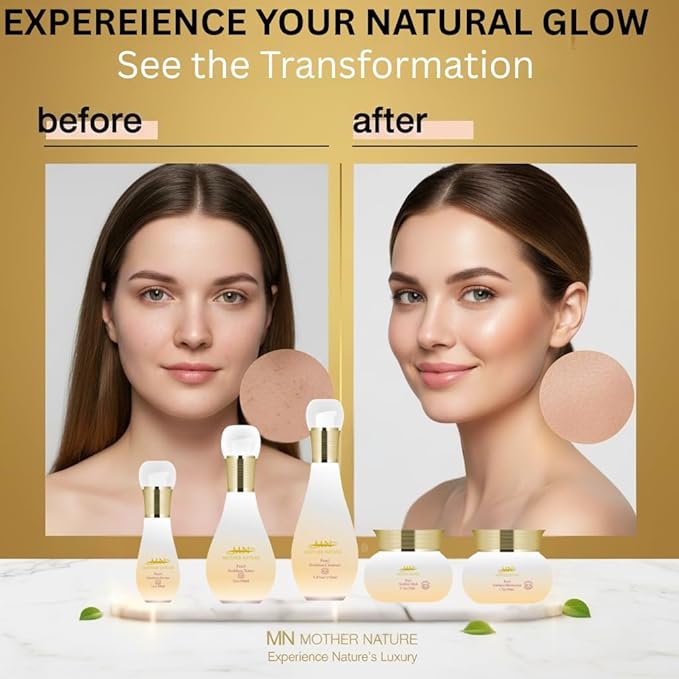 MN Mother Nature Pearl Goddess 5-Piece Skincare Set – Cleanser, Toner, Moisturizer, and Mask – Real Pearl Powder, and Mushroom Blend for Glowing, Youthful Skin – Anti-Aging and Hydrating Routine