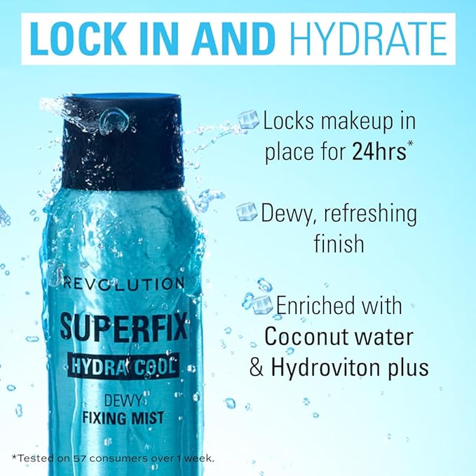 Revolution, Superfix Hydra Cool Prep + Fix Continuous Fixing Mist, Hydrating Face Spray for Makeup, Infused with Aloe Vera, Vegan & Cruelty Free, 5.7 oz