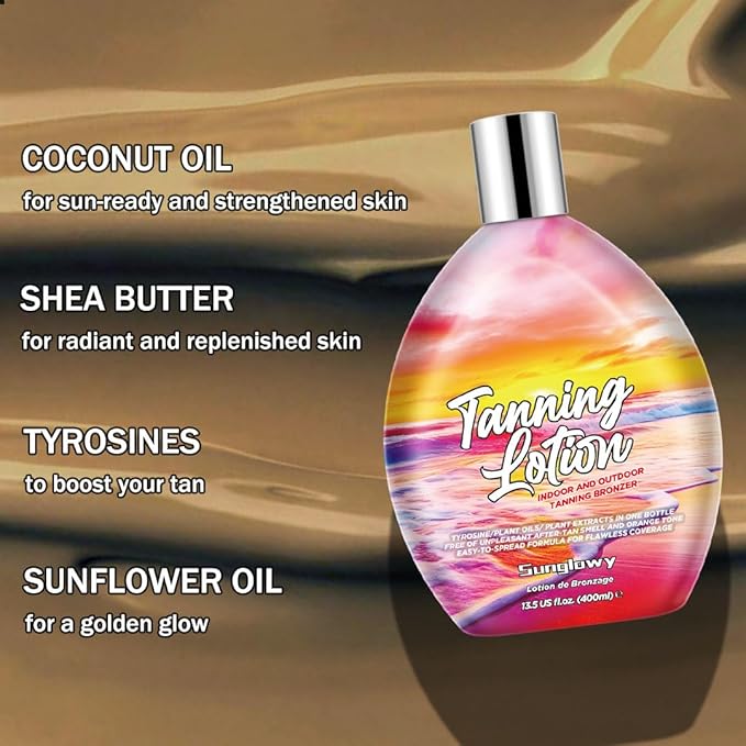 Bronzing Brown Lotion for Indoor Tanning Beds Lotions with Bronzer and Accelerator, Indoor Outdoor Suntan Lotion for Sunbeds w/Tattoo Protecting Formula, DHA Free, 13.5oz