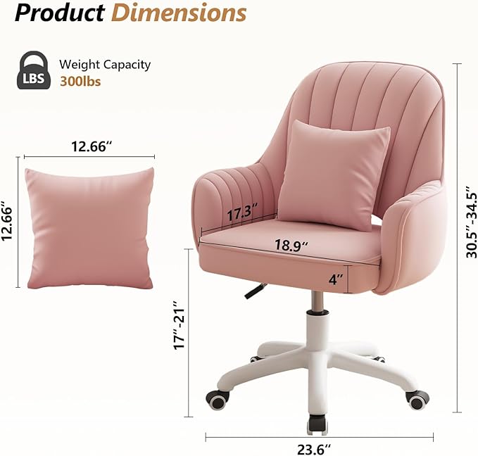Home Office Chair Velvet Vanity Chairs Makeup Desk Chair with Wheels Mid Back Computer Chairs Height Adjustable Swivel Rolling Task Chair for Living Room, Bedroom, Office