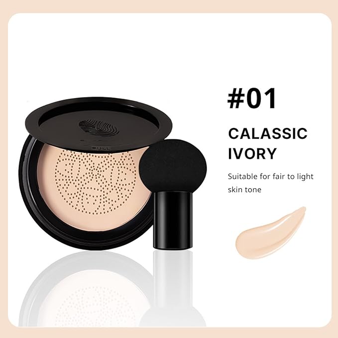 Mushroom Head Cushion Foundation - Multi-Use CC/BB Cream Tinted Moisturiser, Full Coverage Skin Tint Concealer, Long-Lasting Moisturizing Brightening Nude Glow (01# ivory white)
