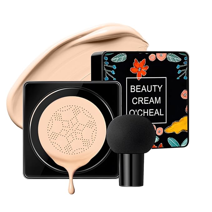 O'CHEAL Mushroom Head Air Cushion CC Cream,BB Cream Foundation Cream for Face Makeup Concealer Cushion for Face Comestics Make Up Long-Lasting Cushion Compact 01#IVROY