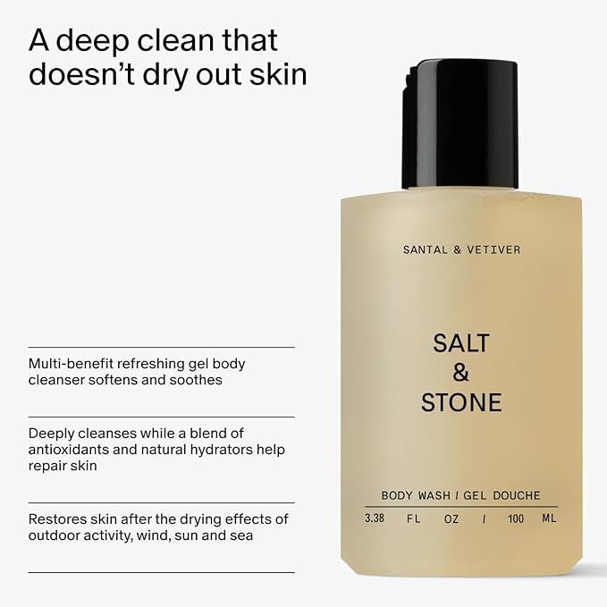 Salt & Stone Body Wash Mini Discovery Set | For Women & Men, Sulfate, Paraben, & Dye Free, Leaving Skin Soft and Hydrated | Travel-Sized Body Wash