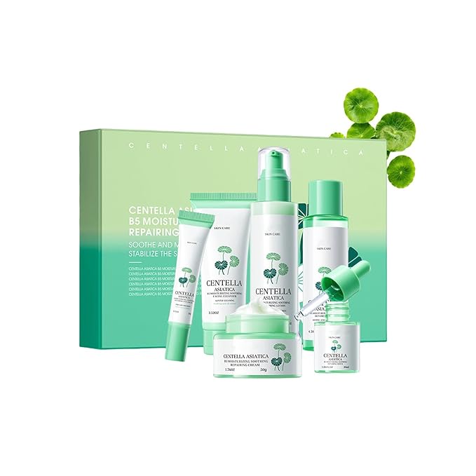 Centella Asiatica Skincare Set, 6 Piece Hydrating Skin Care Routine Kit Women Beauty Gift Set with Cleanser, Toner, Serum, Eye Cream, Lotion and Cream, Self Care Gifts For Teen Girls & Women