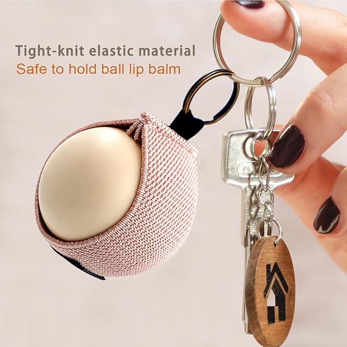 WK IEASON Lip Balm Holder Sleeve with Keychain Lipstick Sleeve Holder Tight-knit Elastic Holder for Ball Lip Balm Lipstick Holder Keychain