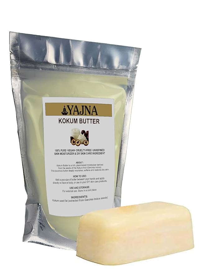 Yajna Organic Raw Kokum Butter 100% Pure,Natural & Unrefined| Skin Moisturizer For Face, Body & Hair| 4 OZ/115 GM Ivory/White Grade A | DIY Creams, Balms, Lotions, Soaps| Softens Dry & Tough Skin