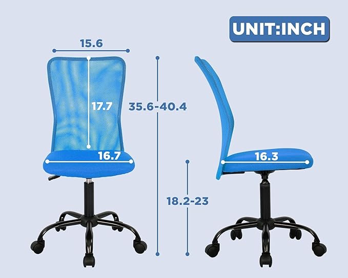 FDW Home Office Chair Mid Back Mesh Desk Chair Armless Computer Ergonomic Task Rolling Swivel Chair Back Support Adjustable Modern with Lumbar Support,Blue