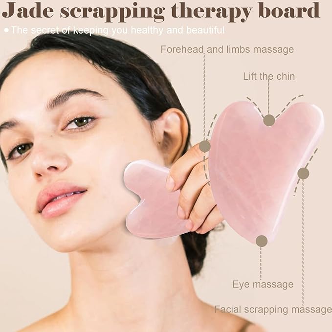 Gua Sha Facial Massage Tool and Roller Set, Facial Massager for Face, Neck, Arms, Eyes, Reduce Puffiness, Improve Wrinkles, Daily Self-Care Gift for Men and Women Emerald Green Pink White