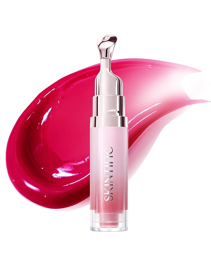 Peptide Brightening Lip Serum, Hydrating & Plumping Tinted Lip Gloss, Moisturizing Lip Balm with Polypeptides & Squalane for Glossy Sheer, Smooth Lips(06 Cherry Red)