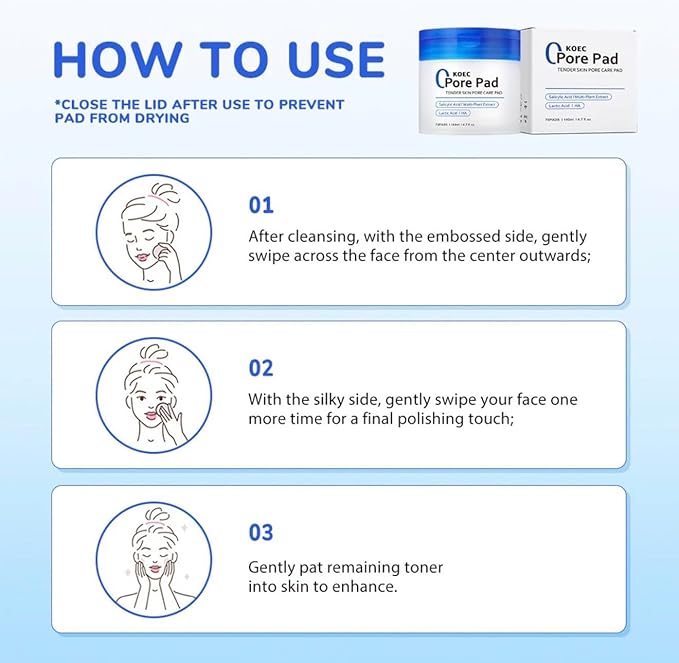KOEC Korean Clean Pore Toner Pads 2.0 Facial Toner Pads with AHA/BHA niacinamide, Exfoliating Toner Pad- 70 Count-2packs