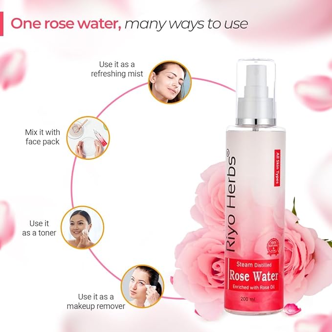 PRZX Pure Rose Water Facial Mist 200ml | Steam Distilled Gulab Jal Toner & Refreshing Face Spray | Suitable for All Skin Types