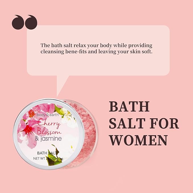 Body & Earth Spa Gifts for Women Self Care Kit - 8pcs Cherry Blossom & Jasmine Bath Sets for Women, Birthday, Mother's Day Gifts for Mother, Wife, Girlfriends