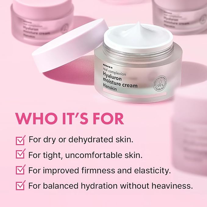 Hanskin Hyaluron Moisture Cream – Korean Hydrating Cream for Glass Skin | Hyaluronic Acid, Niacinamide & Vitamin E | Lightweight Moisturizing Cream for Sensitive & Dry Skin | K-Beauty (1.69 fl oz)
