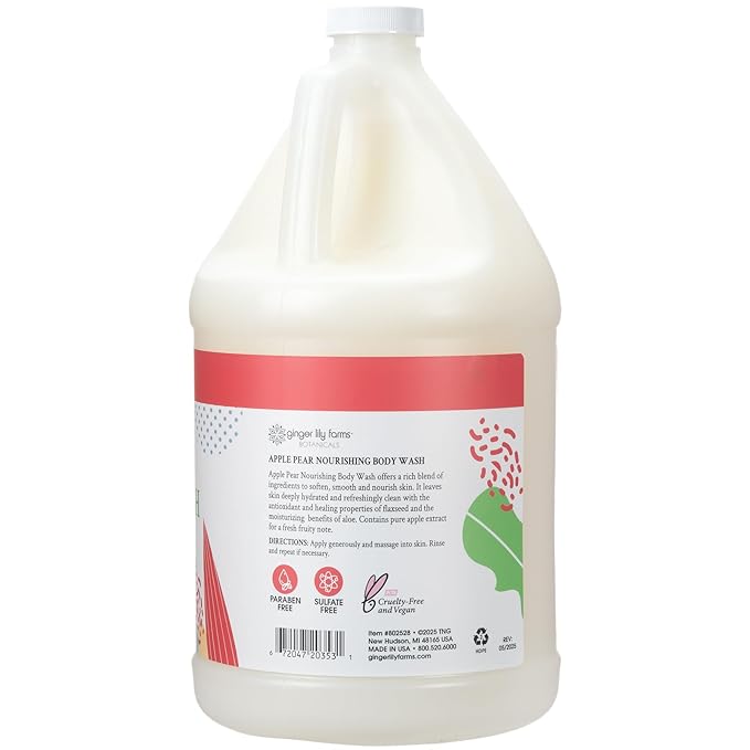 Ginger Lily Farms Botanicals Nourishing Body Wash, 100% Vegan & Cruelty-Free, Apple Pear Scent, 1 Gallon (Pack of 4)