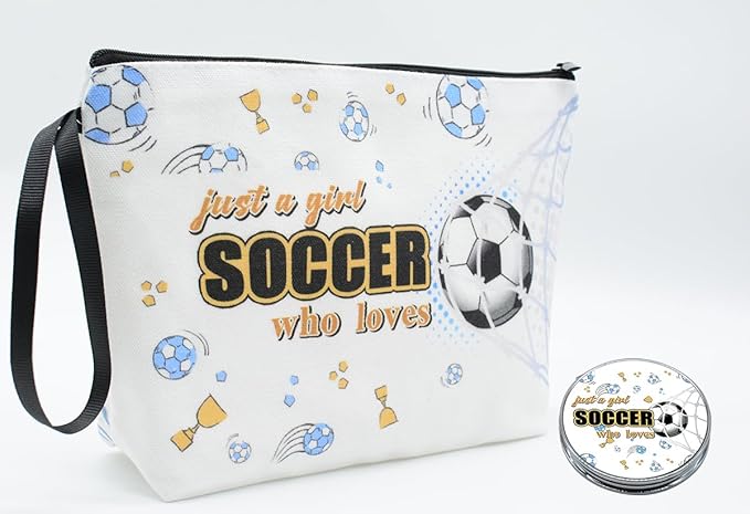 Personalized Soccer ball Makeup Bag set with Mirror for girls,Soccer Coach & Team Cosmetic bag with10 pieces pink brush kit,Football Lovers Birthday Gifts for Women Mom Female Friends
