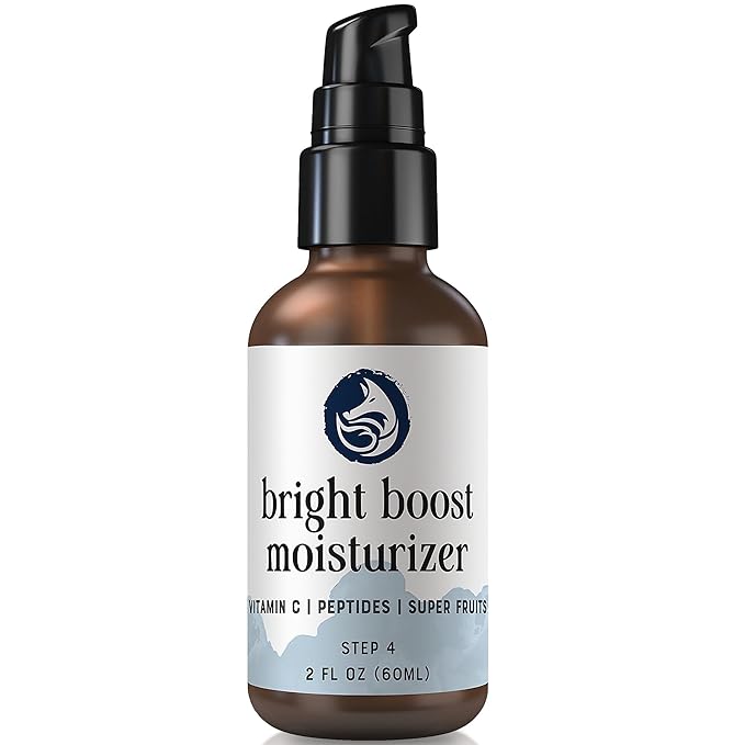 Foxbrim Naturals Bright Boost 7 Superfruits Peptide Face Moisturizer with Vitamin C - Gentle Daily Hydrating Luxury Lotion for Radiant Skin - Smooths Fine Lines - Fragrance Free All Skin Types 2oz