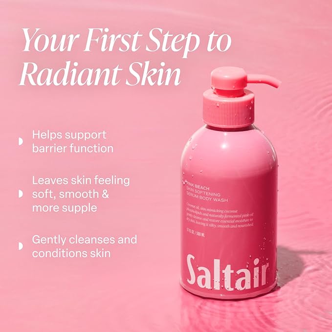 Saltair Body Wash 2-Pack – Moisturizing Body Wash with Hyaluronic Acid & Coconut Oil – Scented Shower Gel for Women and Men – Pink Beach Scent, 2x 17oz – Vegan, Cruelty-Free, Paraben-Free