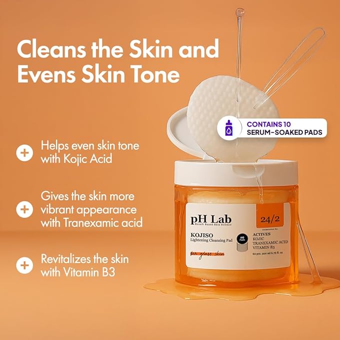 pH Lab Kojiso Set, Cleansing Bar, Toner Pad, Kojiso Skin Serum, Even Skin Tone