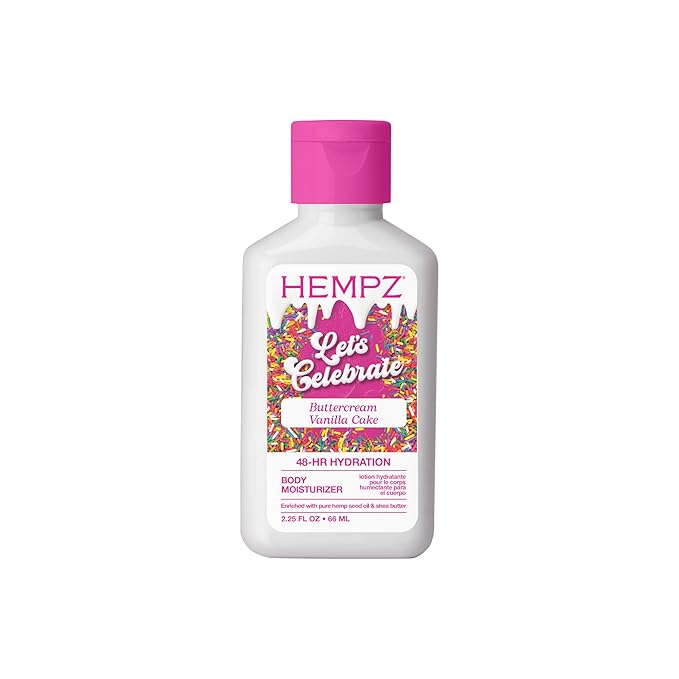 Hempz Body Lotion - Buttercream Vanilla Cake Celebration Limited Edition Daily Moisturizing Cream, Shea Butter, Aloe - Skin Care Products - Travel Size, 2.25 Oz