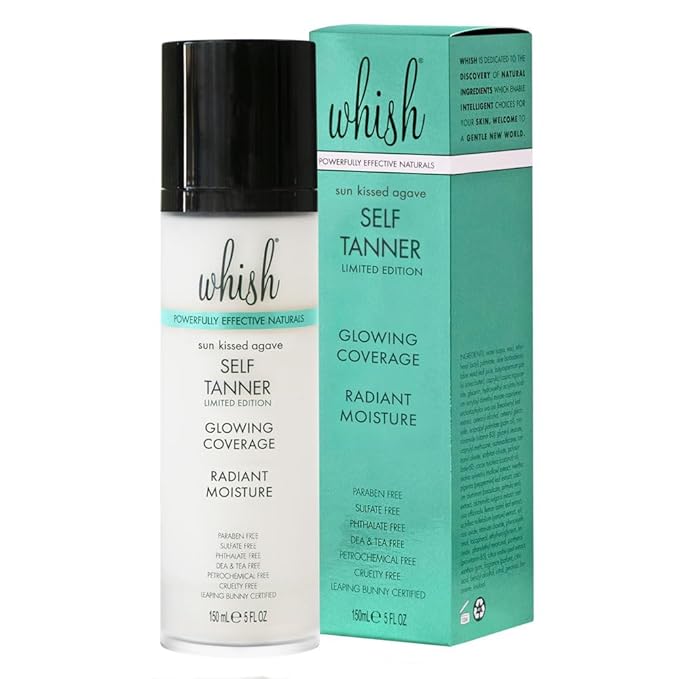 Whish Beauty Self Tanner - Sunless Tanning Lotion for Face & Body - Moisturizes with Shea Butter, Mango Butter, & Aloe - For All Skin Tones - Paraben & Sulfate Free (Sun Kissed Agave)