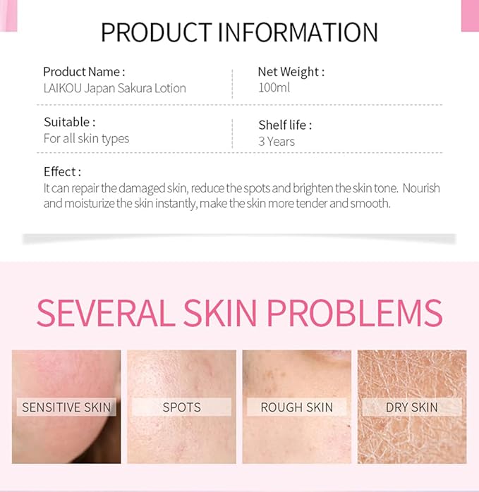 Sakura Face Lotion Moisturizing Essence for Shrink Pores Skin Daily Care, Toner Lotion Hydrating Repair Face Cream Vitamin C Serum Improve Skin Nourishing Facial Cream Softener Skincare