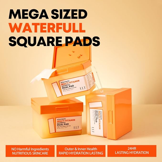 ELT Multi Vitamin Mega Dual Sized Toner Pads - 100% Vegan Certified with Niacinamide for Uneven Skin Tone - Cleansing & Deep Hydrating Dual Sided Toner Pads - Korean Skin Care, 80 Pads