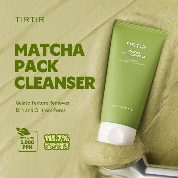 TIRTIR Matcha Pack Cleanser | Deep Pore Cleanser & Exfoliating Face Wash, Gelato-to-Foam, 2-in-1 Blackhead & Sebum Control – 5,000ppm Matcha PDRN + AHA Complex, Korean Cleanser for Sensitive Skin