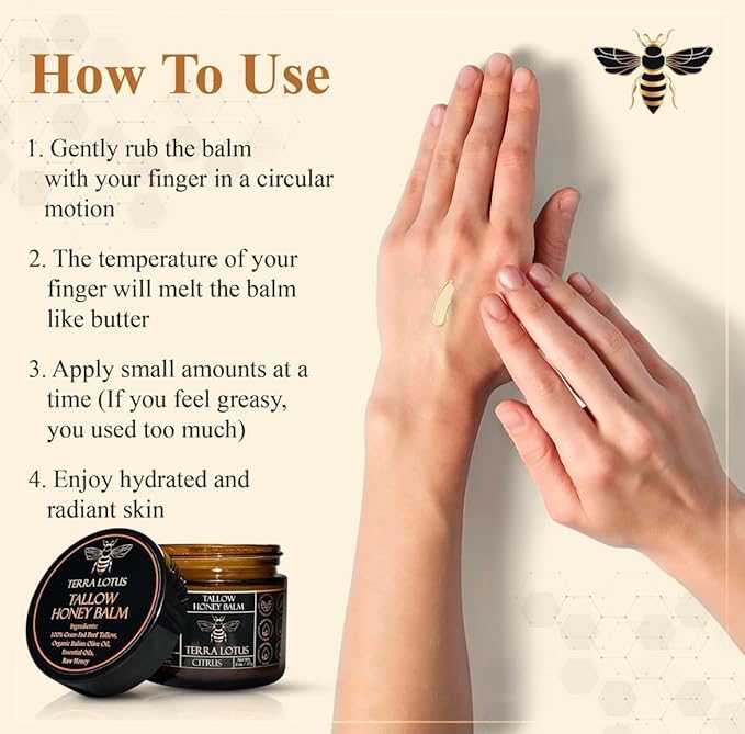 Organic Grass-Fed Beef Tallow Balm with Raw Honey - Moisturizing Cream for Soft, Smooth Skin - Handmade All-Natural Moisturizer (2 Oz, Unscented)