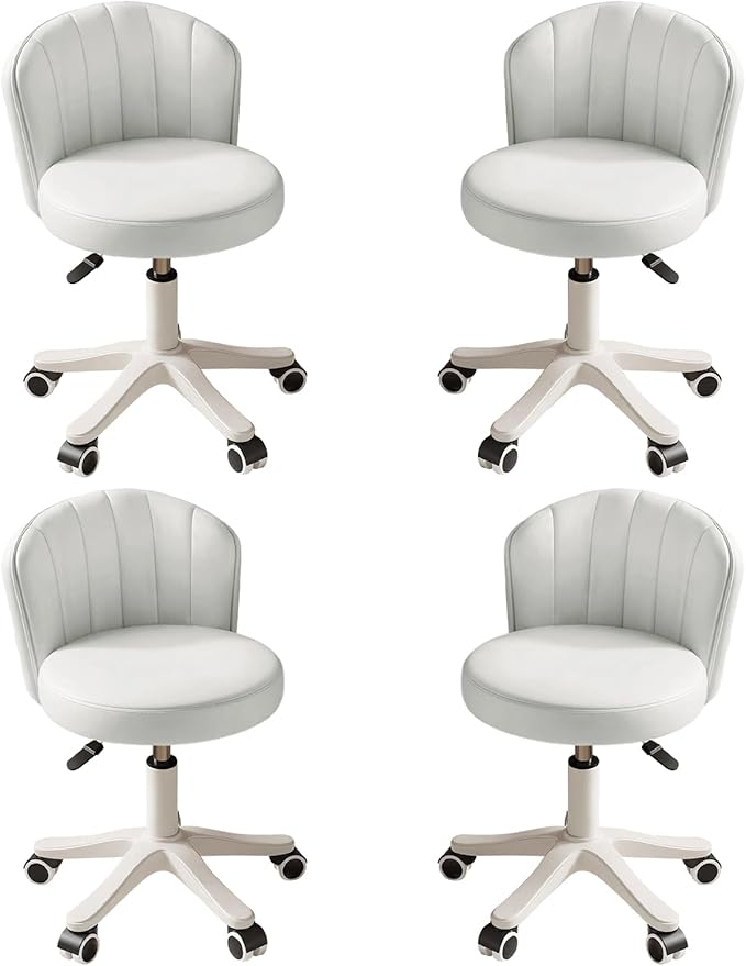Small Round Rolling Desk Chair Armless Comfy Vanity Computer Chair with Low Backrest PU Leather Height Adjustable Swivel Work Spa Chair