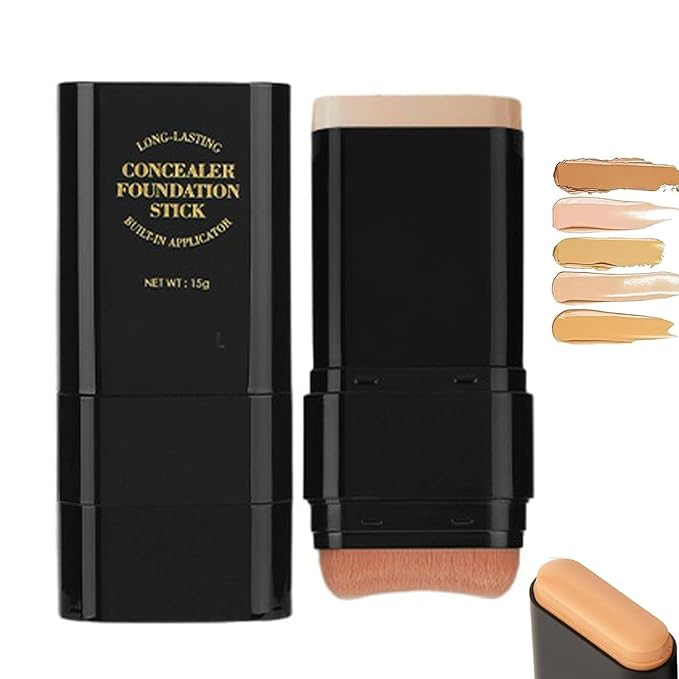 Concealer Foundation Stick, Dual-Ended Eraser Foundation Stick Conceal & Highlight, With Built-In Brush, for All Skin Types (LIGHT SKIN)