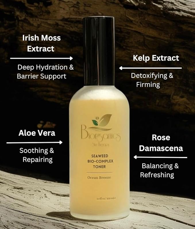 Seaweed Bio Complex Toner with Irish Moss, Kelp Extract, Rose Water, Aloe, Vitamin B5, Hydrating & Balancing, All Skin Types